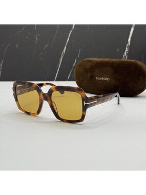 NEW TOM FORD KAYA TF1082 53E HAVANA/YELLOW WOMEN SQUARE SUNGLASSES FT1082